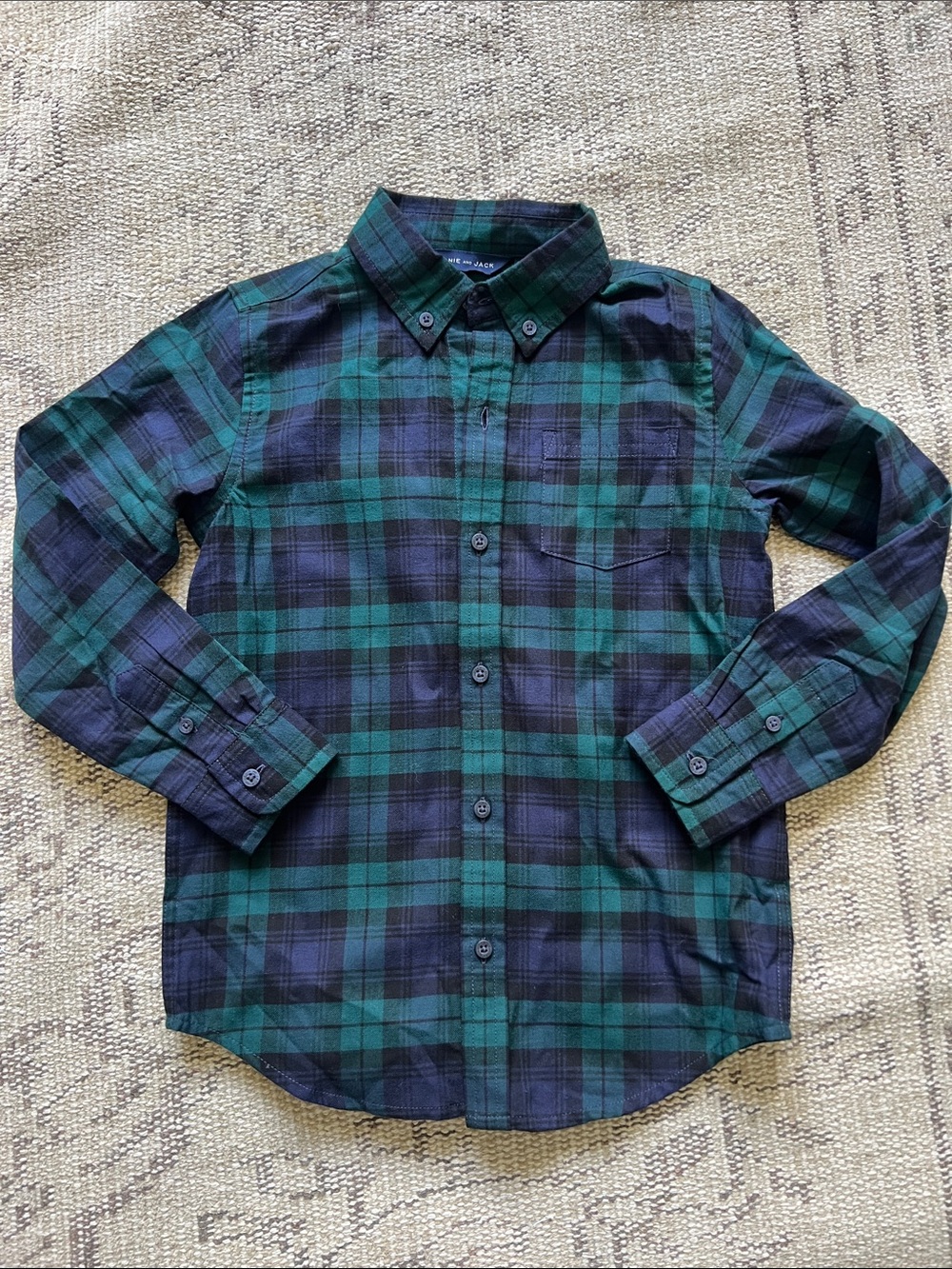 Janie and Jack Green & Navy Plaid Button-Down Shirt